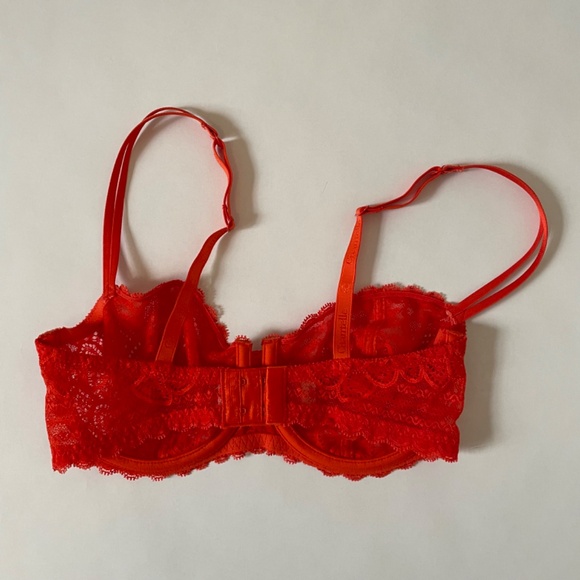 Chantelle Merci Demi Bra 32DD Orange /Red Sheer Lace Floral Underwire Worn 1x - Picture 8 of 10